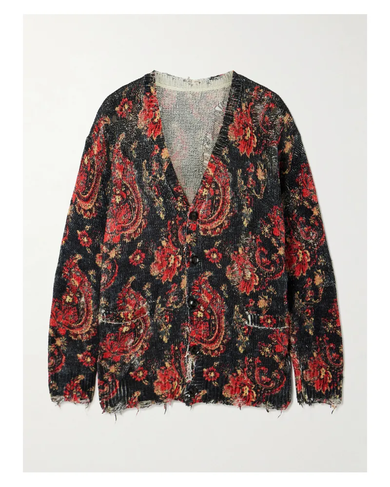 R13 Boyfriend Distressed Printed Cotton Cardigan - Multi Multi