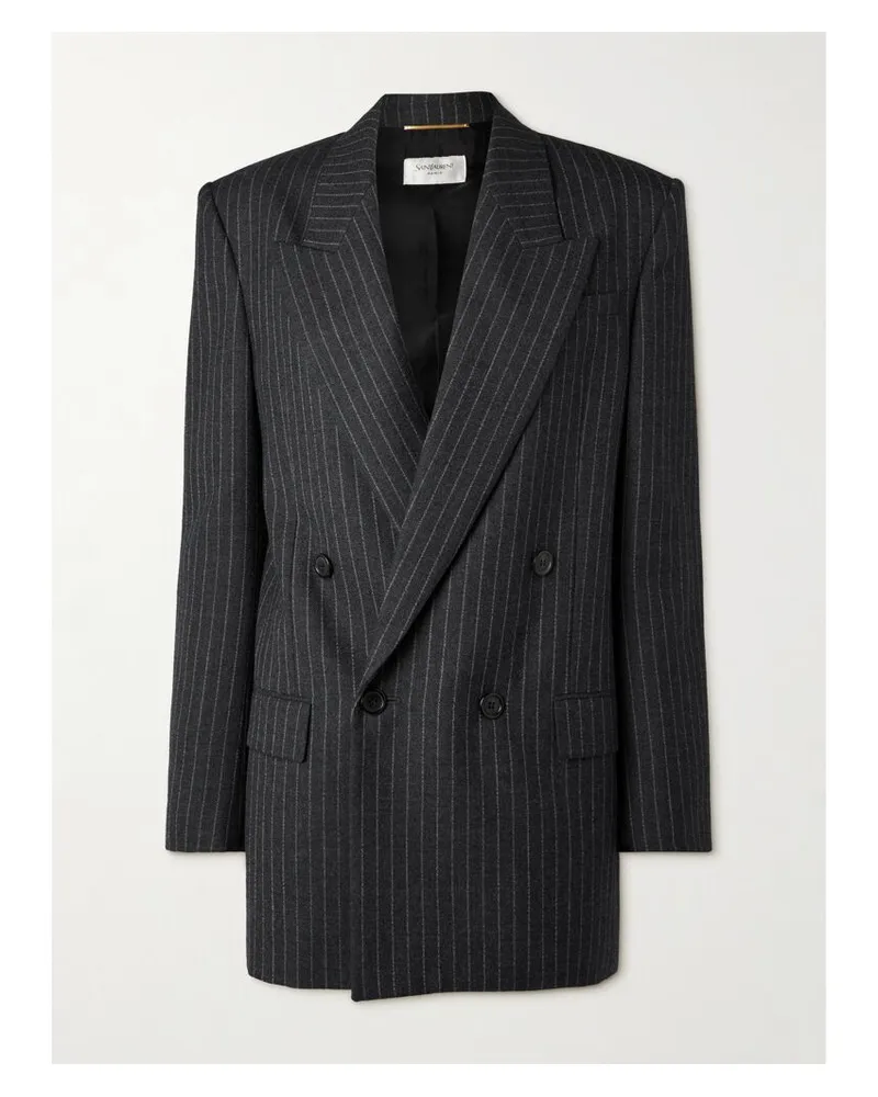 Saint Laurent Doppelreihiger Oversized-blazer Aus Wollflanell Mit Nadelstreifen - Grau Grau