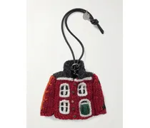 House Cardigan Crocheted Cotton And Leather Bag Charm - Multi