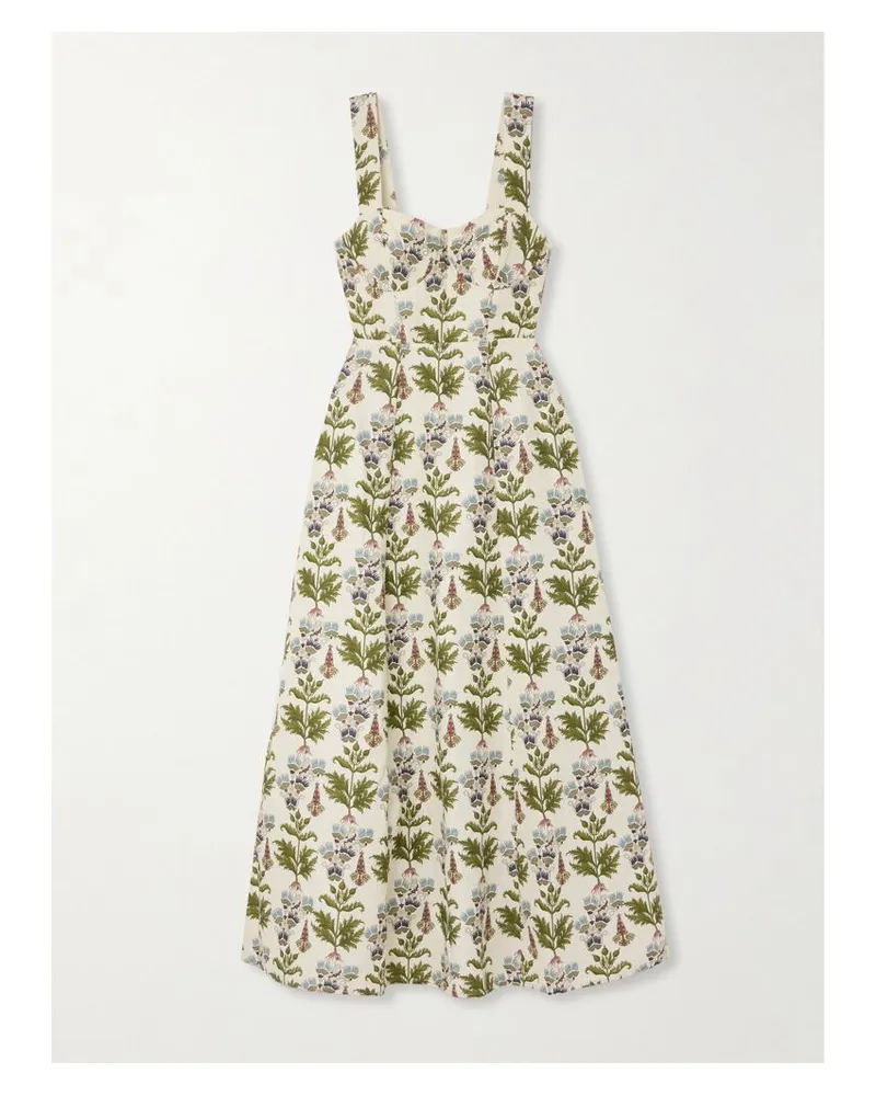 Emporio Sirenuse Azzurra Maxikleid Aus Einer Bedruckten Leinen-baumwollmischung - Elfenbein Elfenbein