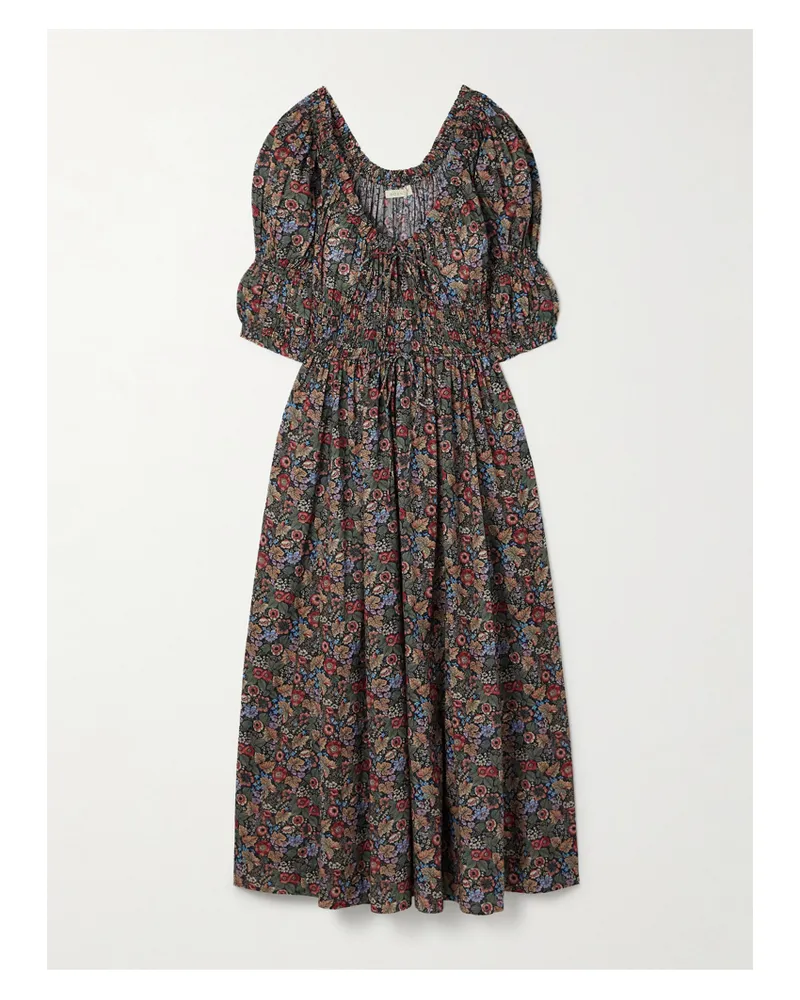 DÔEN Ischia Midikleid Aus Biobaumwoll-voile Mit Blumenprint Und Raffungen - Mehrfarbig Mehrfarbig