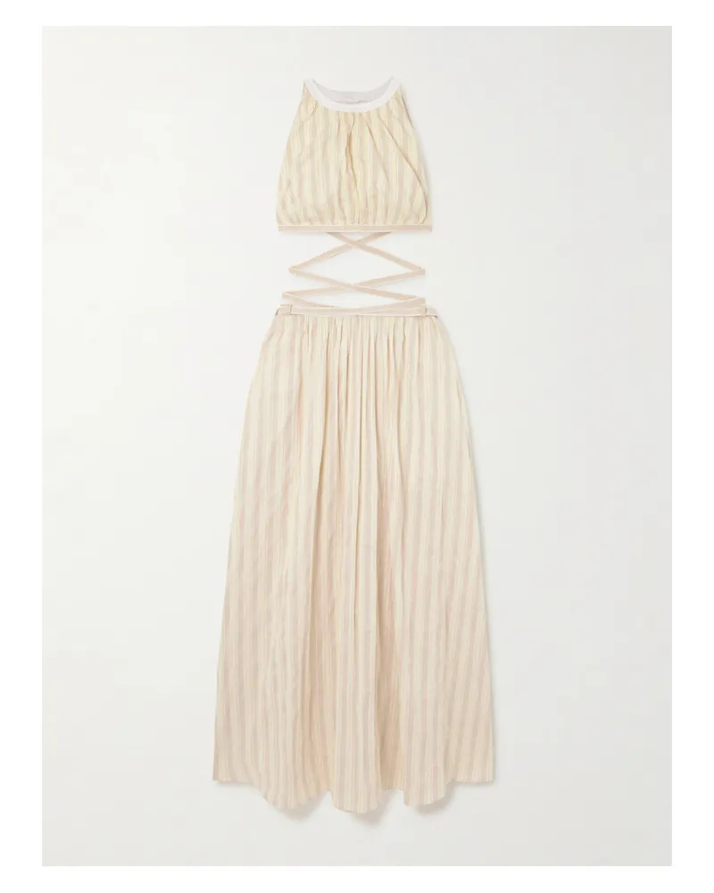 Chloé Maxikleid Aus Einer Gestreiften Baumwoll-seidenmischung Mit Cut-out - Neutral Neutral