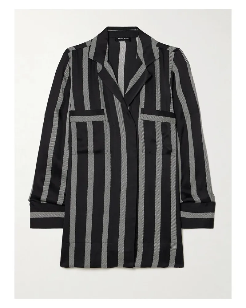 Anine Bing Lynette Gestreiftes Hemd Aus Glänzendem Twill Aus Einer Seidenmischung - Schwarz Schwarz