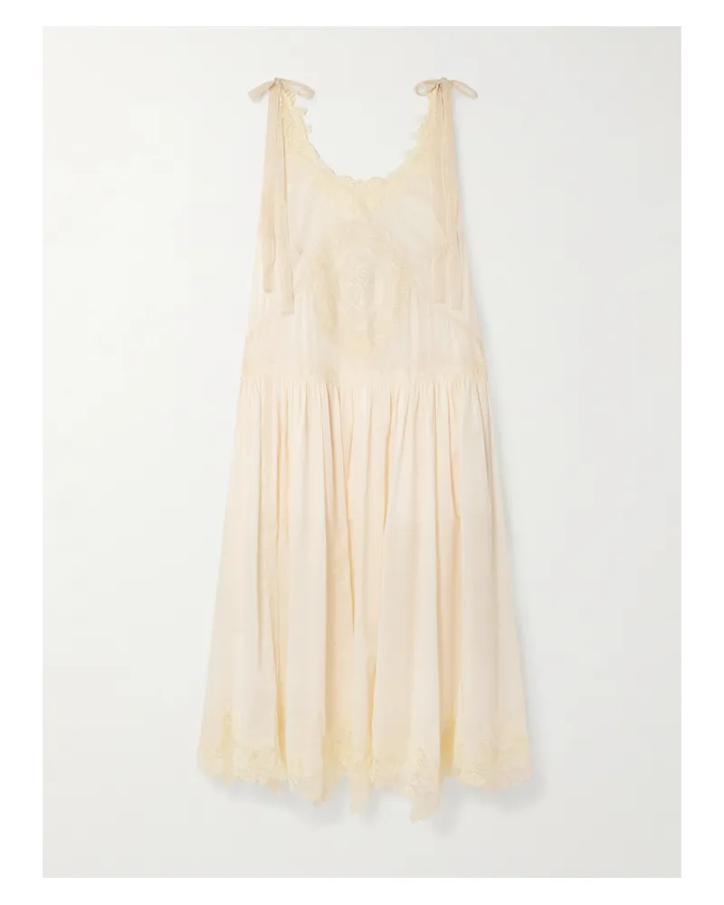 Zimmermann Cascadian Midikleid Aus Kariertem Baumwoll-voile Mit Spitzenbesätzen - Creme Creme