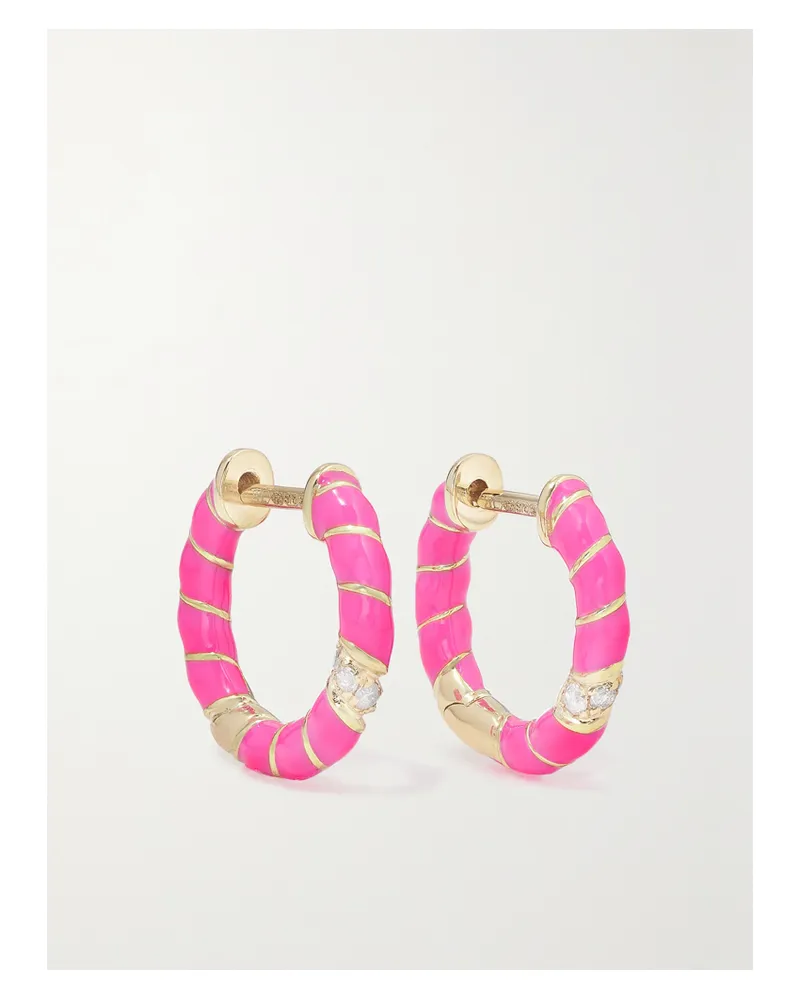 Yvonne Léon Creolen Aus 9 Karat Gold Mit Emaille Und Diamanten - Pink Pink