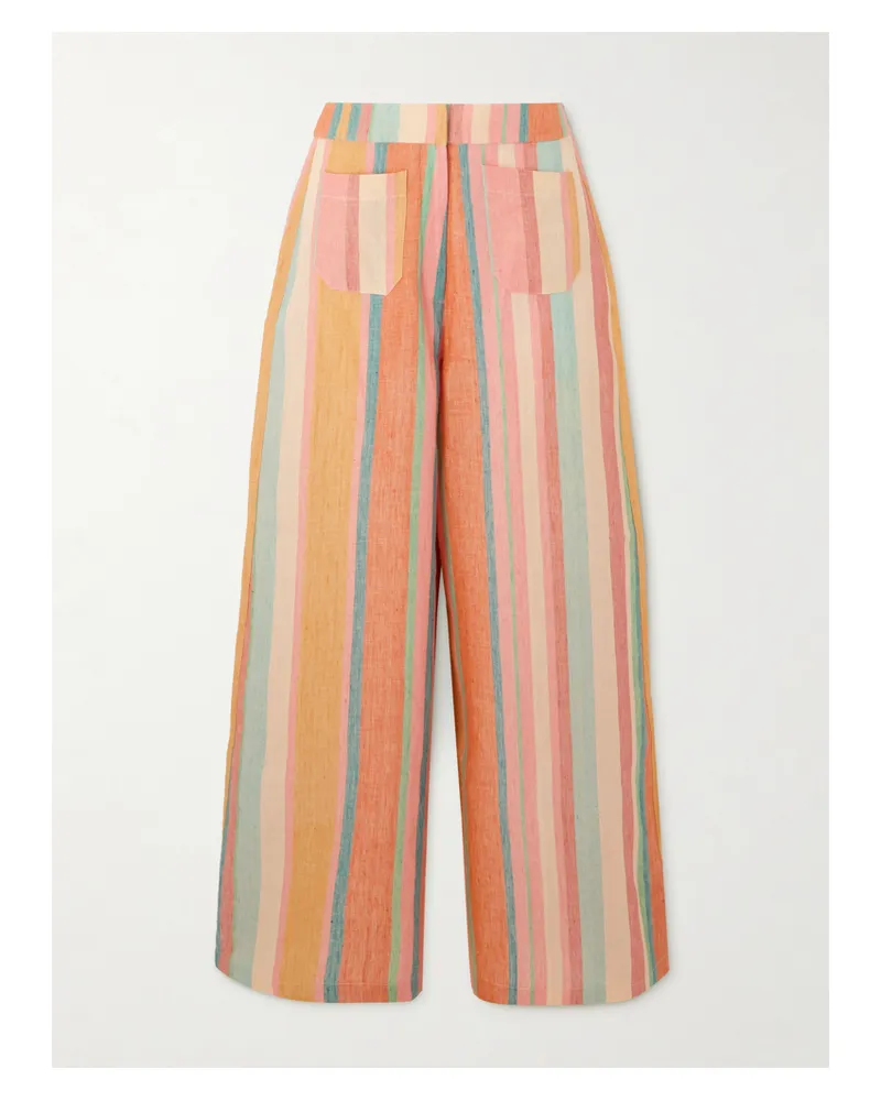 Emporio Sirenuse Adele Hose Mit Weitem Bein Aus Gestreiftem Leinen - Orange Orange