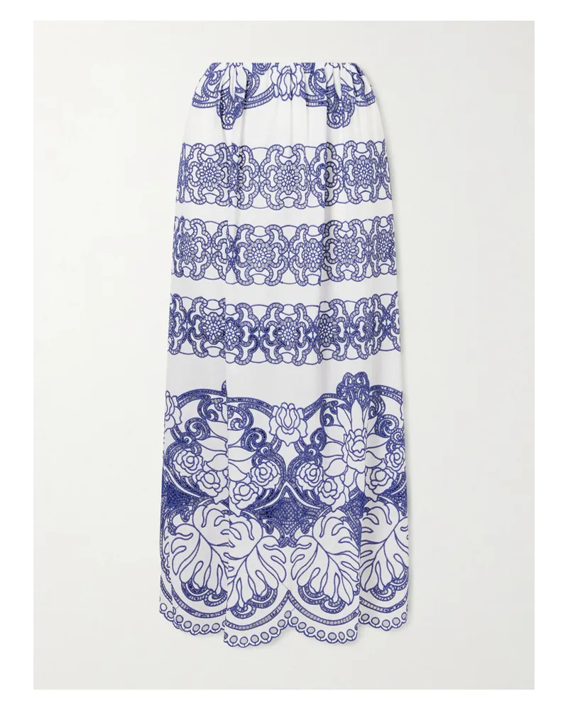 Borgo De Nor Belan Scalloped Broderie Anglaise Cotton-blend Maxi Skirt - Blue Blue