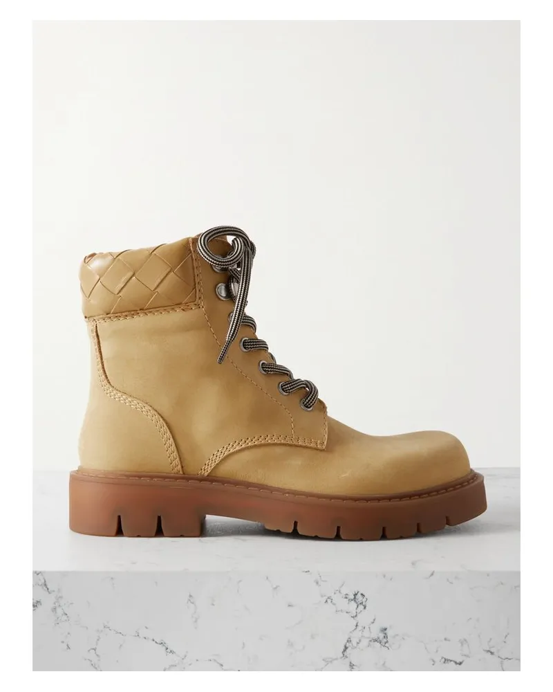 Bottega Veneta Haddock Schnürstiefel Aus Nubukleder Mit Intrecciato-lederbesätzen - Gelb Gelb