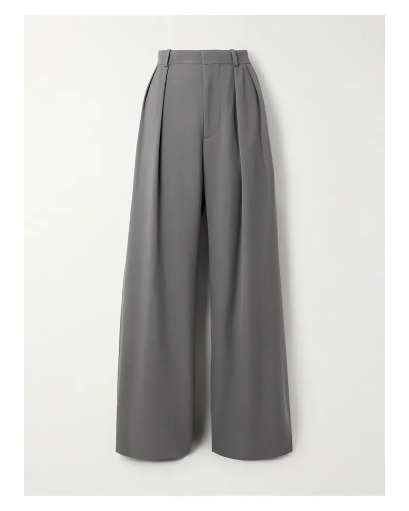 WARDROBE.NYC Hose Mit Weitem Bein Aus Grain De Poudre Aus Wolle Mit Falten - Grau Grau