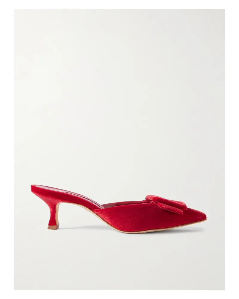 Manolo Blahnik Maysale 50 Buckled Velvet Mules - Red Red