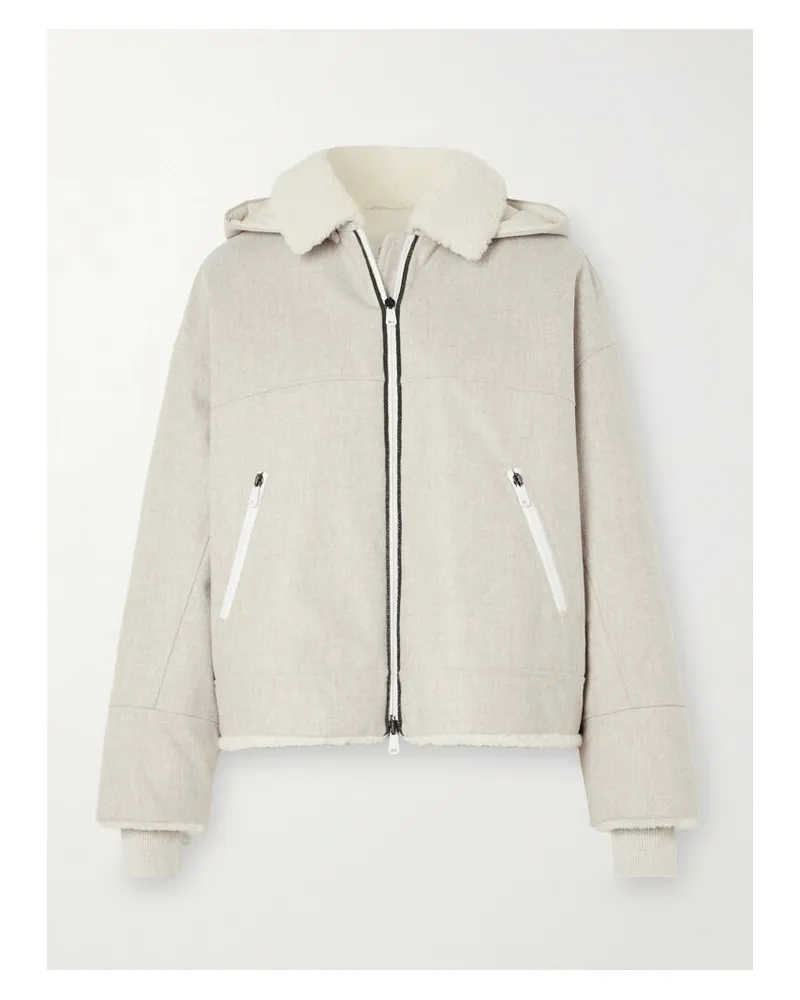 Brunello Cucinelli Kapuzenjacke Aus Wolle Mit Shearling-besätzen Und Zierperlen - Grau Grau