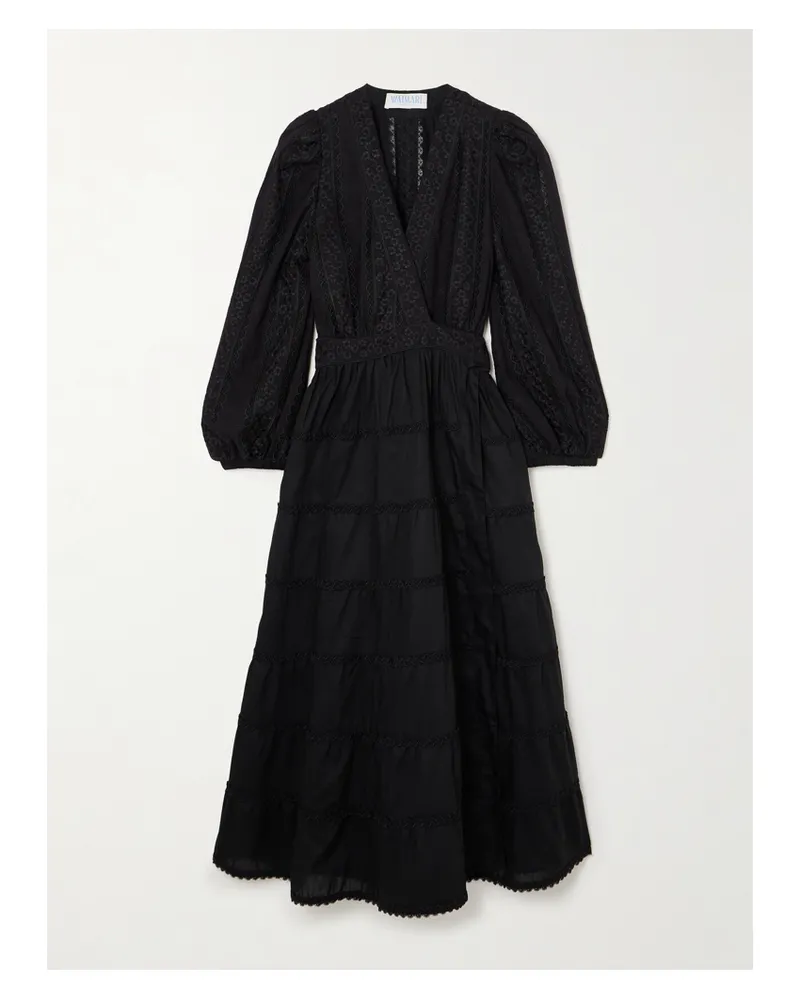 WAIMARI Net Sustain Aurora Wickelkleid Aus Einer Baumwollmischung Mit Einsätzen Aus Spitze Und Stickereien - Schwarz Schwarz