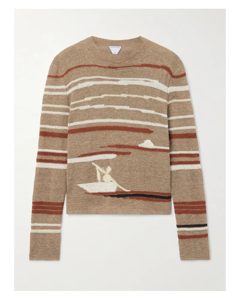 Bottega Veneta Striped Jacquard-knit Linen And Cotton-blend Sweater - Gray Gray