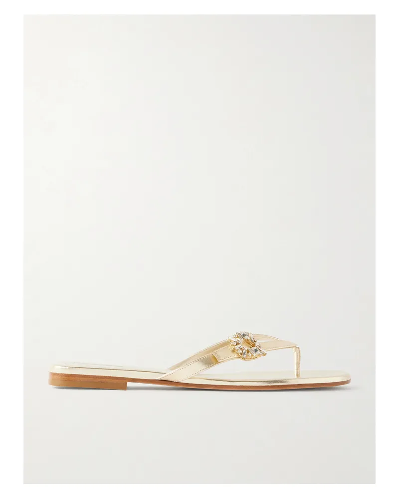 Roger Vivier Strass B Crystal-embellished Metallic Leather Sandals - Gold Gold