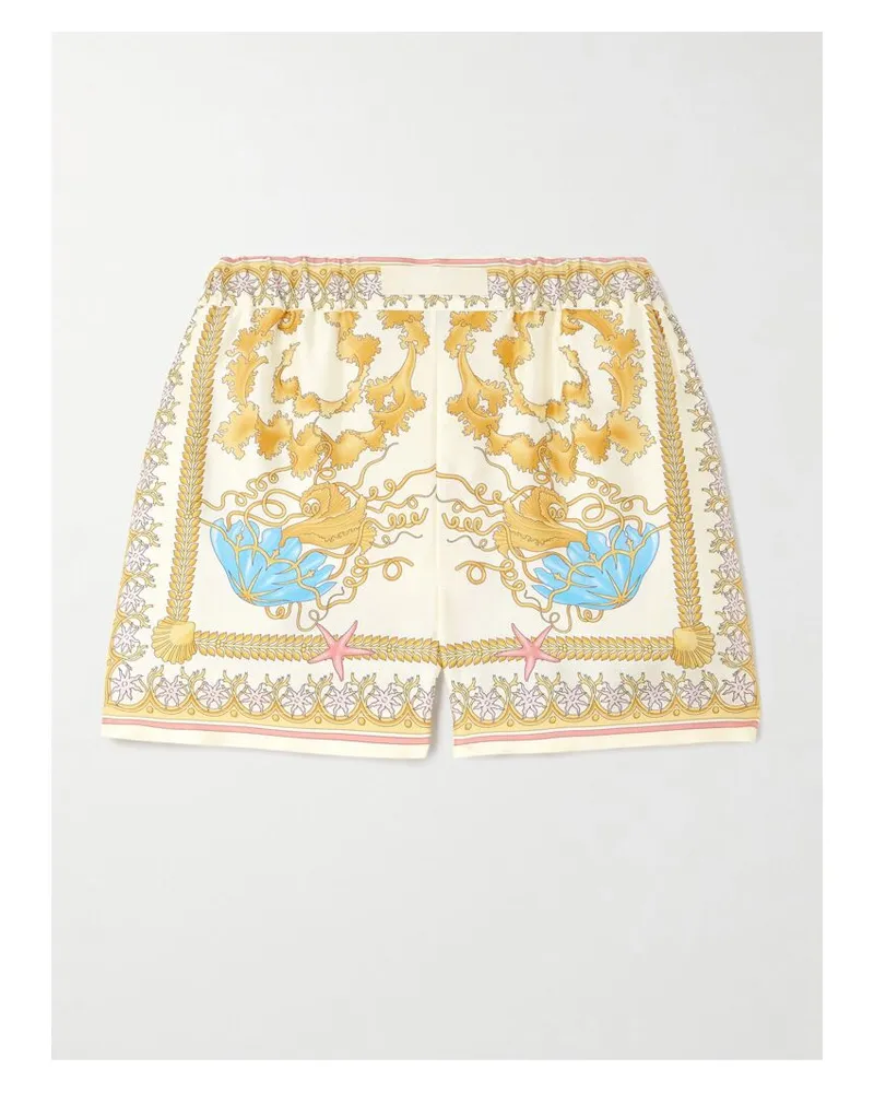 Versace Shorts Aus Bedrucktem Seiden-twill - Gelb Gelb