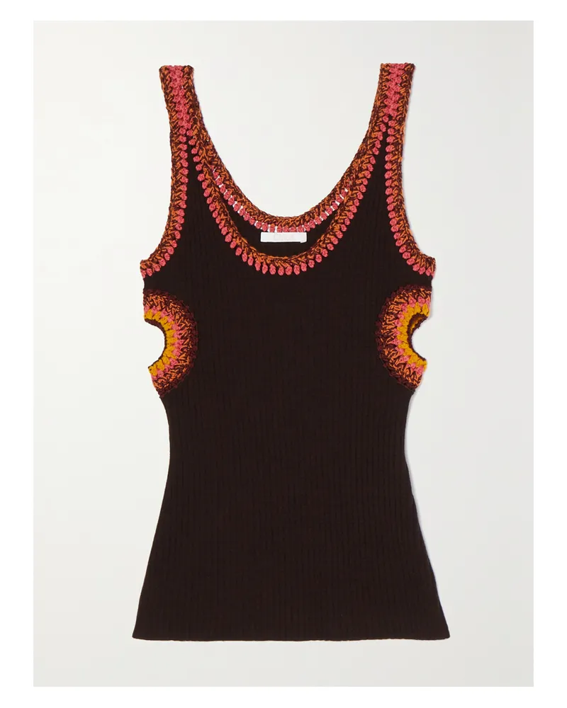 Chloé Tanktop Aus Gerippter Wolle Mit Cut-outs Und Häkelbesätzen - Braun Braun