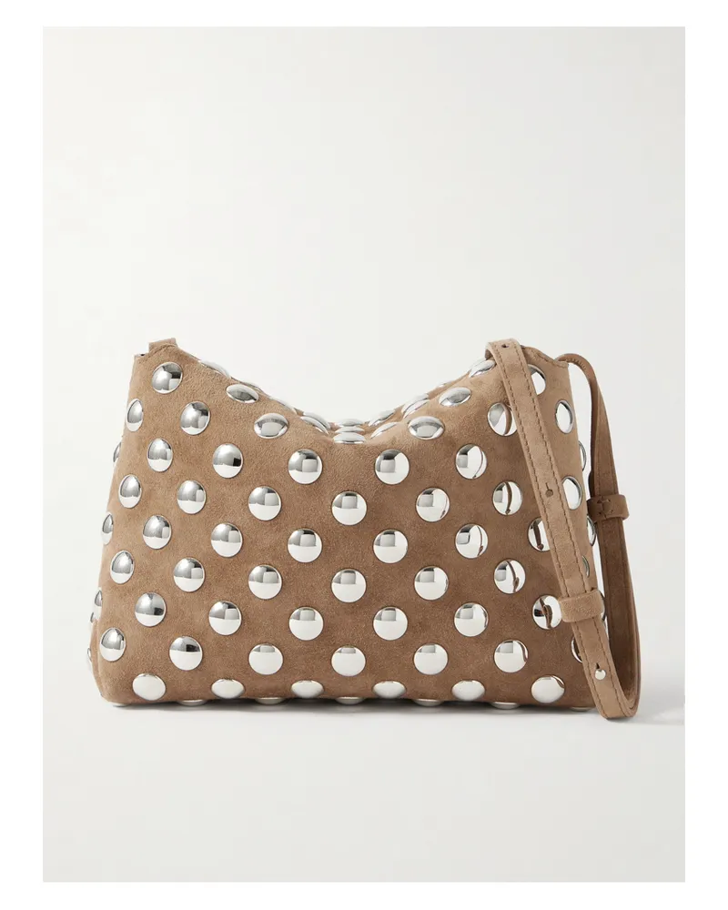 KHAITE Lina Medium Studded Suede Shoulder Bag - Neutrals Neutrals
