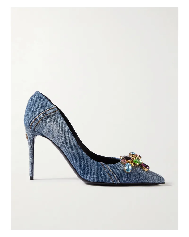 Dolce & Gabbana Pumps aus Denim mit Verzierungen Blau