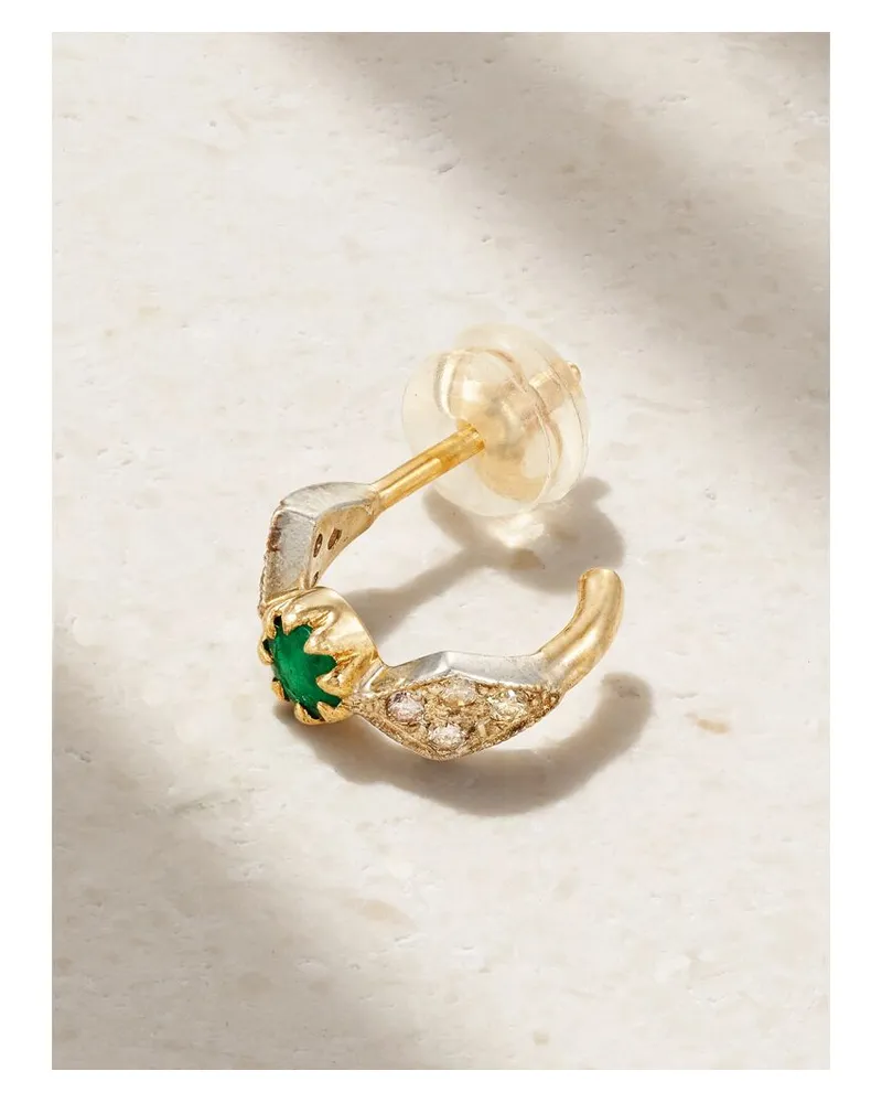 Pascale Monvoisin Adele N°1 Einzelne Creole Aus 9 Karat Gold Und Sterlingsilber Mit Smaragd Und Diamanten Gold