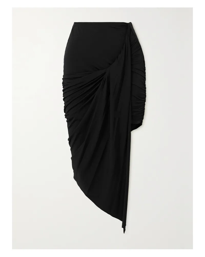 Thierry Mugler Asymmetrischer Midirock Aus Stretch-jersey Mit Raffungen - Schwarz Schwarz