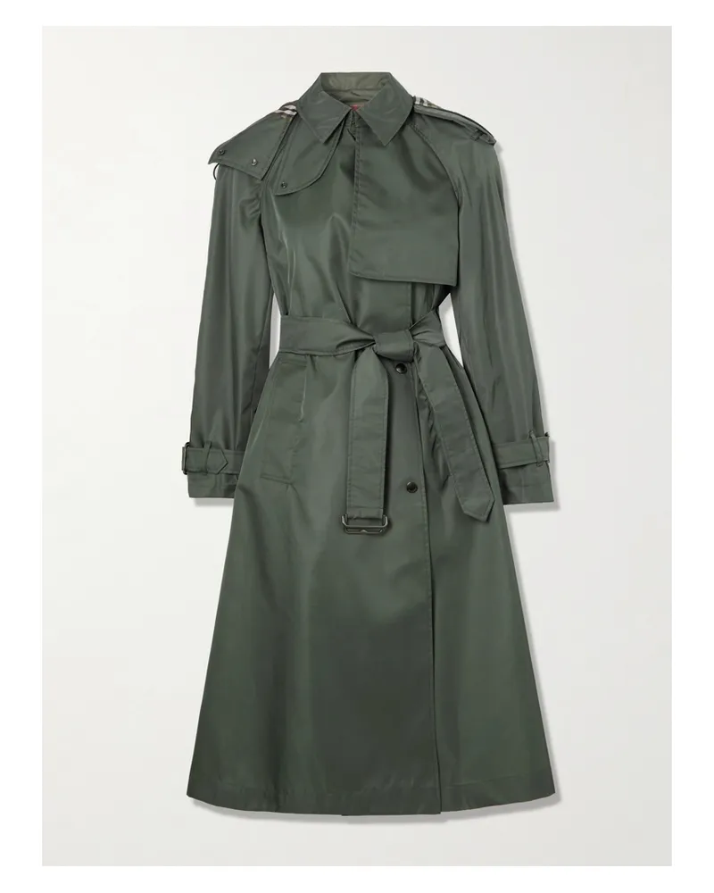 Burberry Belted Hooded Shell Trench Coat - Green Green