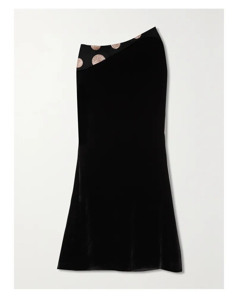 HALPERN Asymmetrischer Rock Aus Samt Und Tüll Mit Punkten In Glitter-optik - Schwarz Schwarz