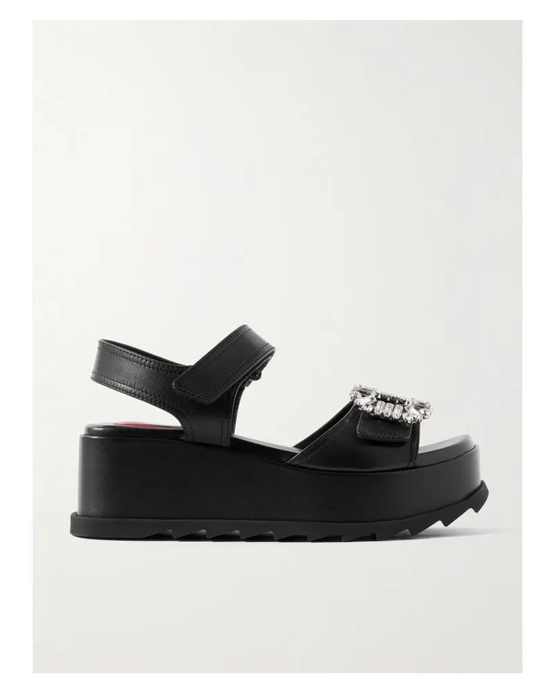 Roger Vivier Plateausandalen Aus Leder Mit Kristallen - Schwarz Schwarz