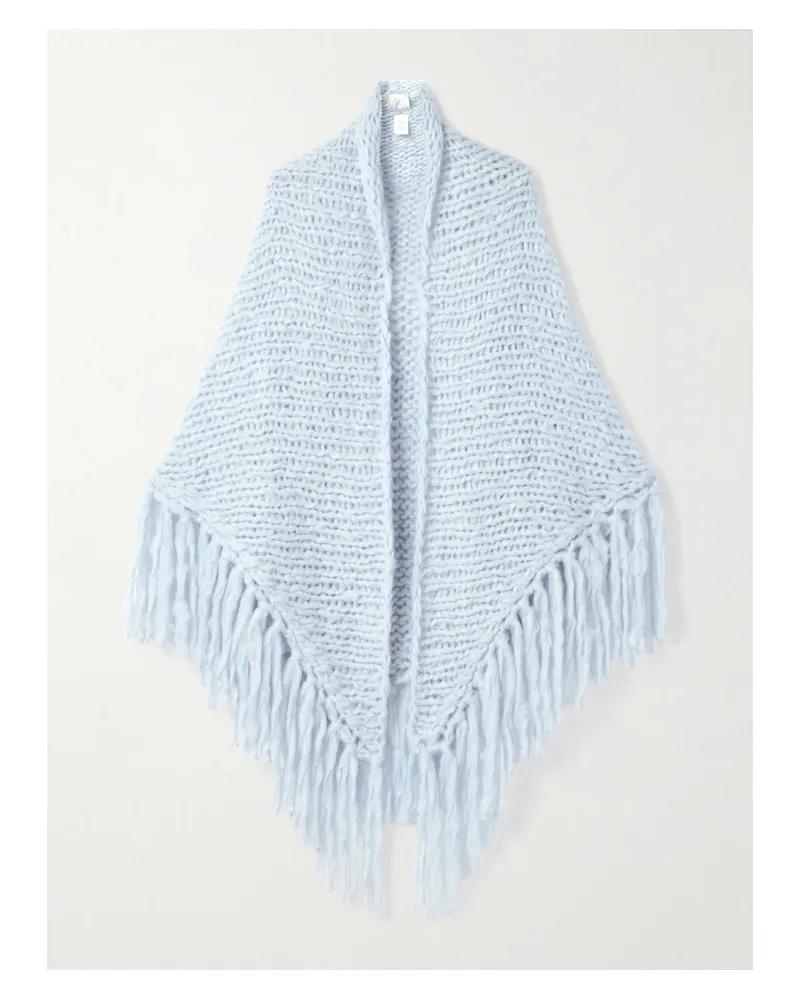 Suzie Kondi Zoofka Fringed Ribbed Cashmere Shawl - Blue Blue