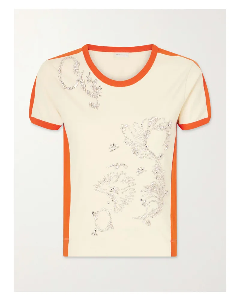 Dries van Noten Hental Embellished Cotton-jersey T-shirt - Neutrals Neutrals