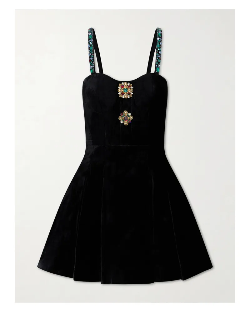 Balmain Embellished Velvet Mini Dress - Black Black