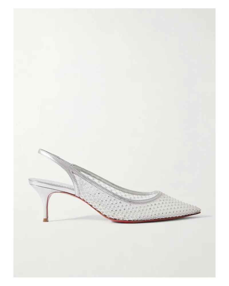 Christian Louboutin Sporty Kate 55 Slingback-pumps Aus Mesh Mit Lederbesätzen Und Kristallen - Silber Silber