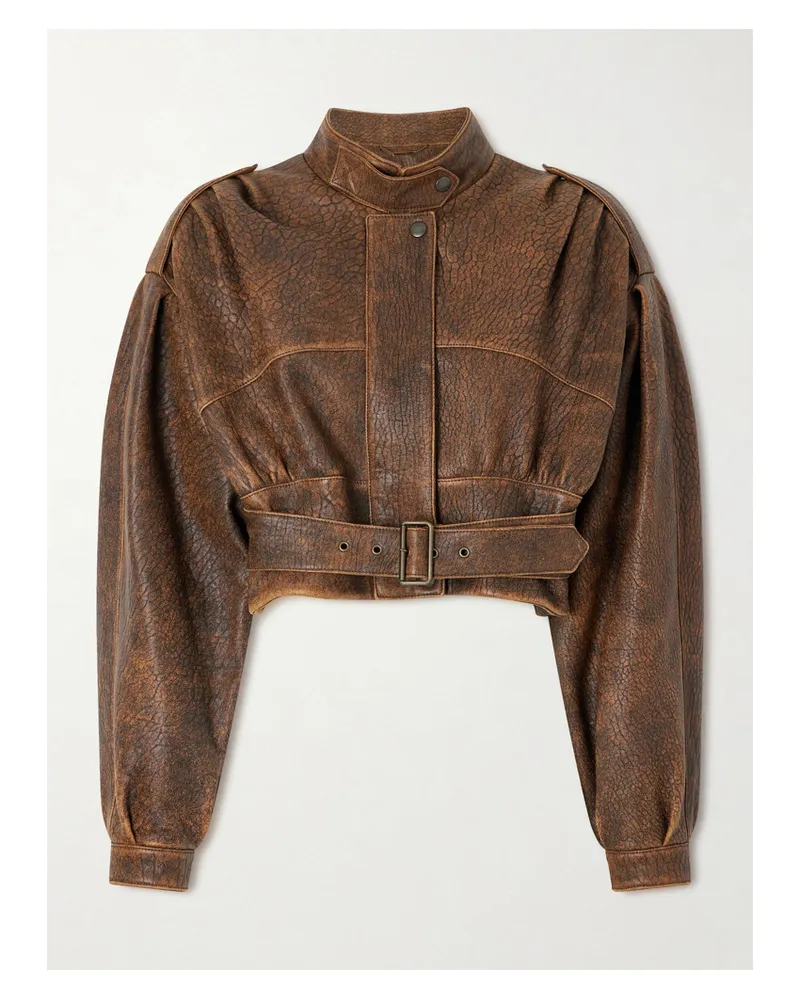 Chloé Cropped Belted Textured-leather Jacket - Brown Brown