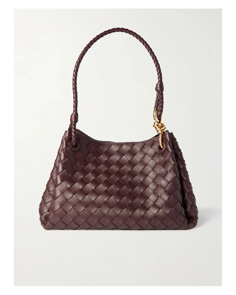 Bottega Veneta Parachute Intrecciato Leather Shoulder Bag - Burgundy Burgundy