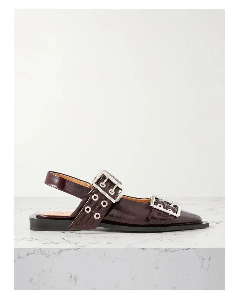 Ganni Flache Slingback-schuhe Aus Glänzendem Recyceltem Material Mit Spitzer Kappe Und Verzierungen - Burgunder Burgunder