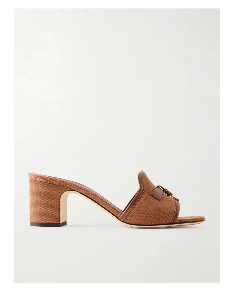 Loro Piana Summer Charms Embellished Leather-trimmed Canvas Mules - Brown Brown