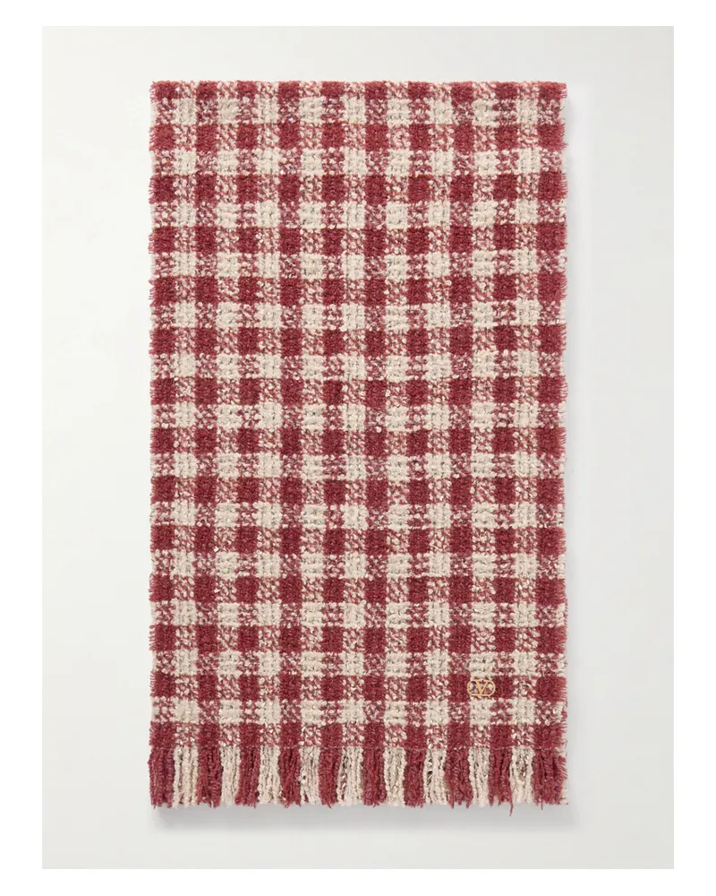 Valentino Garavani Fringed Metallic Cashmere-blend Bouclé Scarf - Red Red