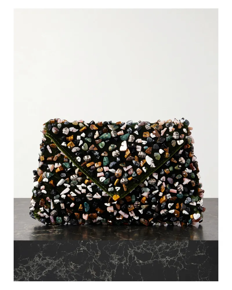 Dries van Noten Clutch Aus Samt Mit Mehreren Steinen - Grün Grün