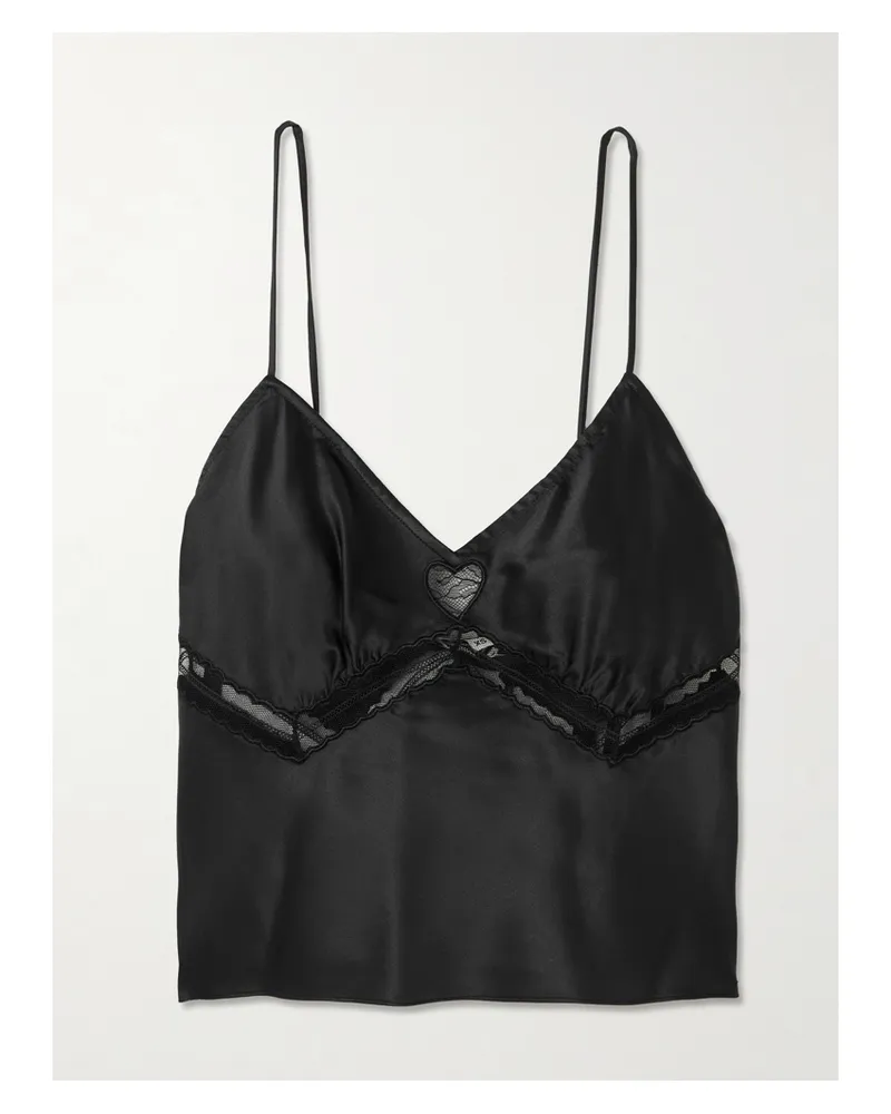 STAUD Terra Verkürztes Oberteil Aus Satin Aus Einer Seidenmischung Mit Spitzeneinsätzen - Schwarz Schwarz