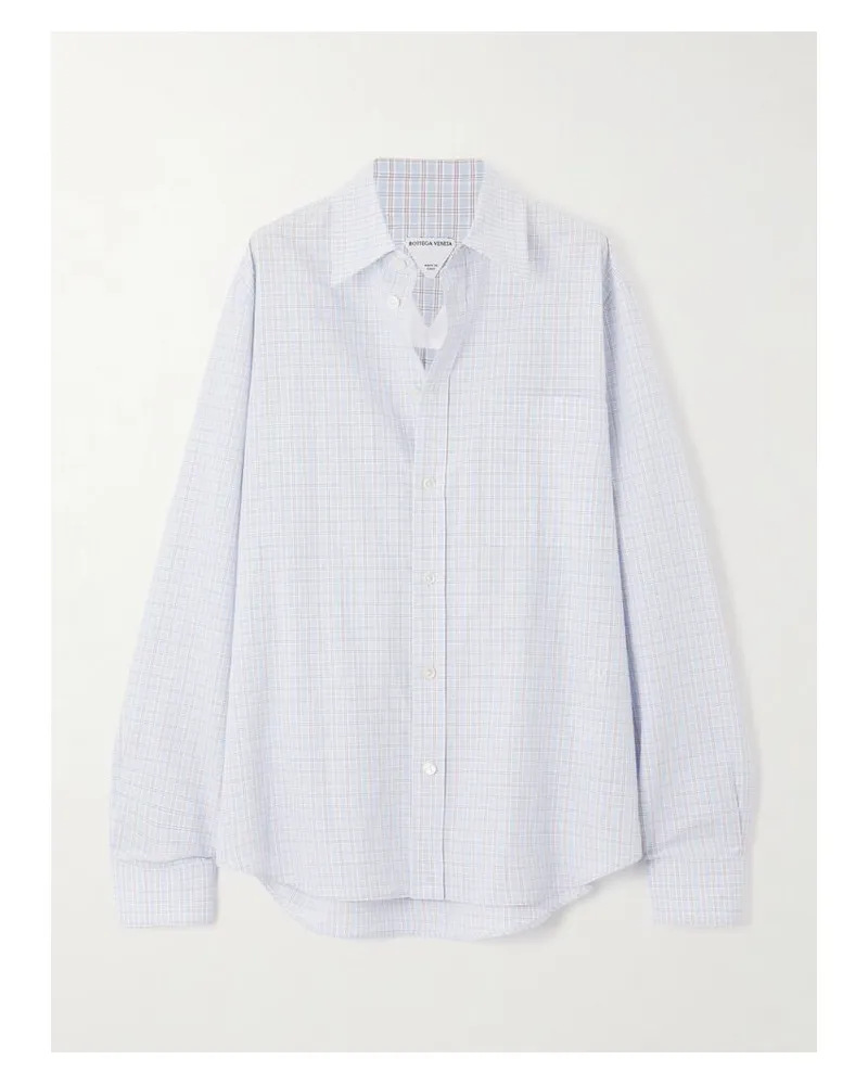Bottega Veneta Hemd Aus Einer Karierten Baumwoll-leinenmischung - Blau Blau