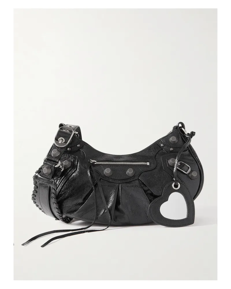 Balenciaga Le Cagole Small Studded Crinkled-leather Shoulder Bag - Black Black