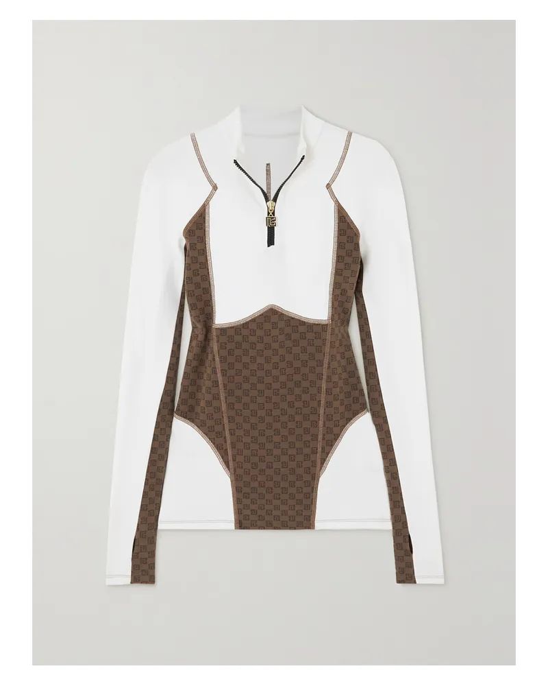 Balmain Skioberteil Aus Stretch-baumwoll-jersey Mit Bedruckten Einsätzen - Elfenbein Elfenbein