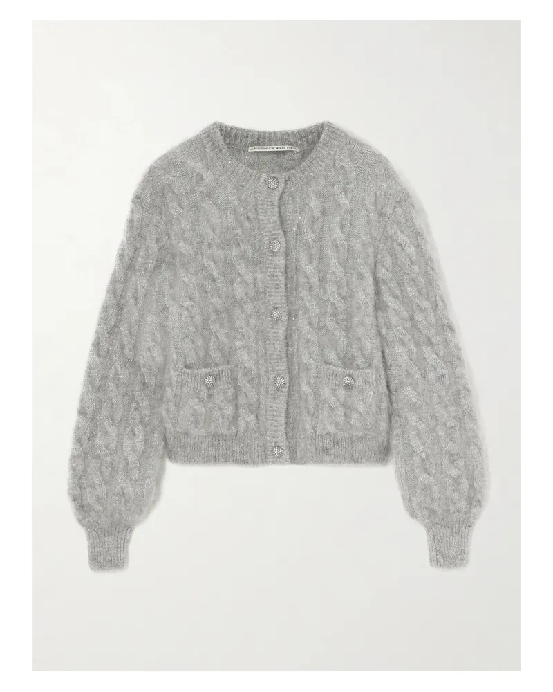 Alessandra Rich Verkürzter Cardigan In Zopfstrick Mit Pailletten - Grau Grau
