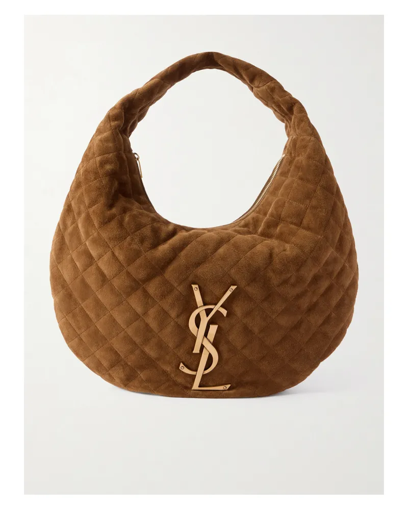 Saint Laurent Appliquéd Quilted Suede Shoulder Bag - Brown Brown