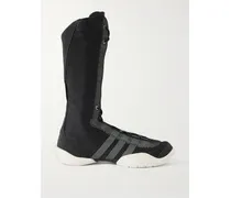 Y-3 Regu Kniehohe Stiefel Aus Mesh Mit Besätzen Aus Leder Und Veloursleder - Schwarz