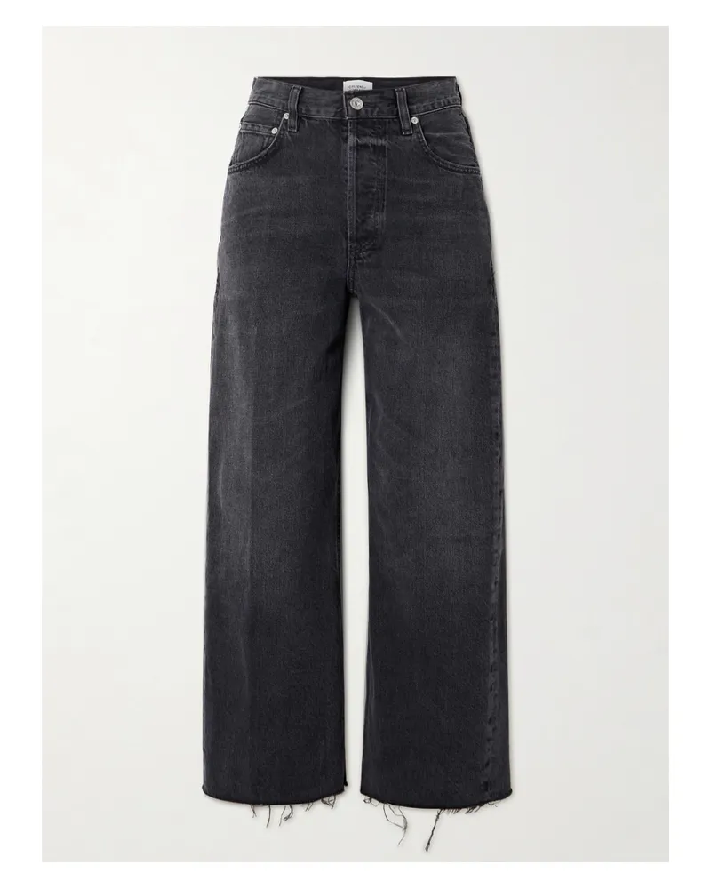 Citizens of humanity Ayla Cropped Frayed High-rise Wide-leg Jeans - Black Black