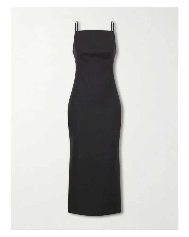 Givenchy Sliced Kickback Grain De Poudre Wool Midi Dress - Gray Gray
