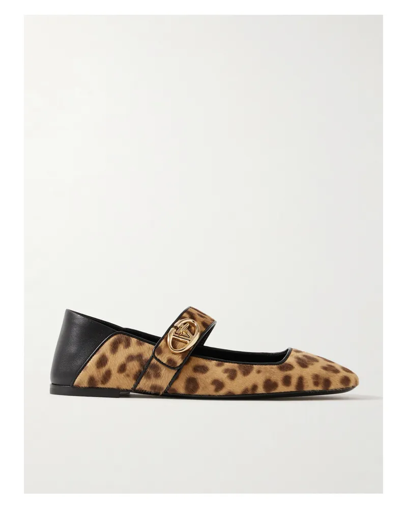Valentino Garavani Vlogo Locker Ballerinas Aus Kalbshaar Mit Leopardenprint, Lederbesätzen Und Einklappbarer Fersenpartie - Animal-Print Animal-print