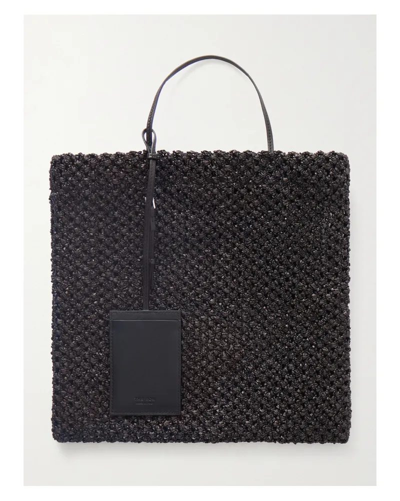 The Row Barn Mini Leather-trimmed Woven Raffia Tote - Black Black