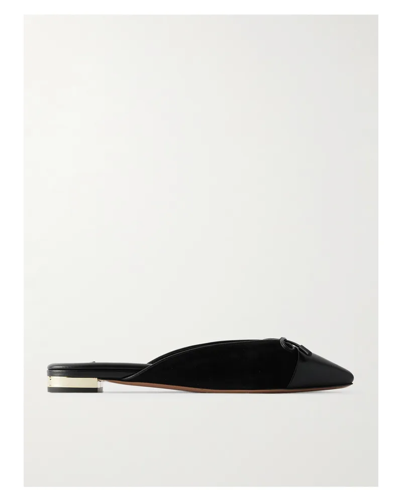 Aquazzura Gioia Slippers Aus Veloursleder Mit Lederbesätzen Und Schleife - Schwarz Schwarz