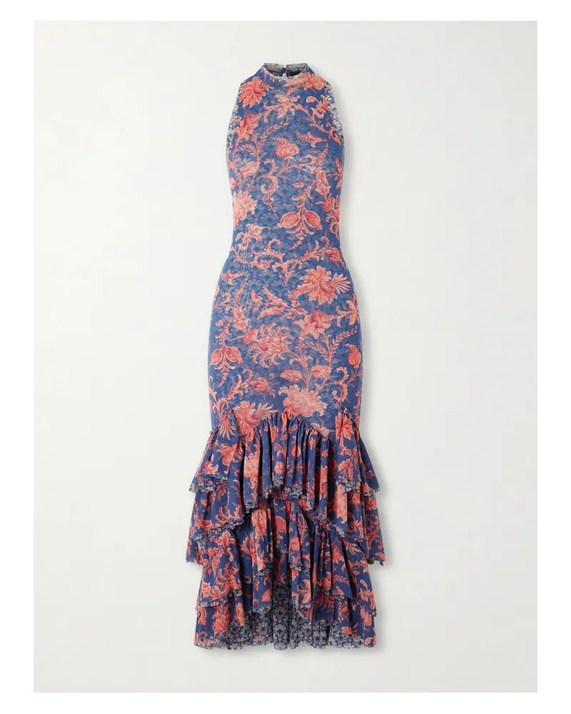 Etro Ruffled Paisley-print Tulle Midi Dress - Blue Blue